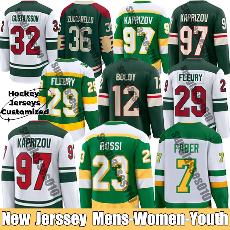 New MinnesotaesS Wild jersey Boldy Matt Boldy #7 Kaprizov #12 Faber A Brock Faber #36 Zuccarello #97 Kaprizov A Kirill Mats Zuccarello #29 Fleury #2