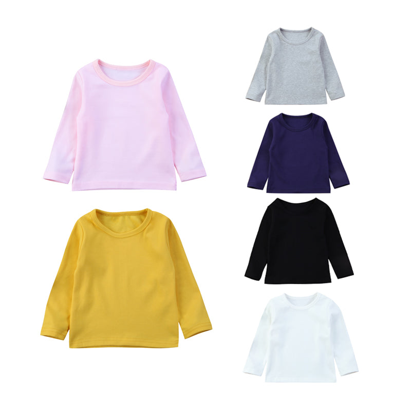 2017 Spring Autumn Newborn Infant Baby Boy Girls Casual Cotton Long Sleeve O-Neck Pullover Solid Shirt Tops 6 Style Outfit 6M-5Y