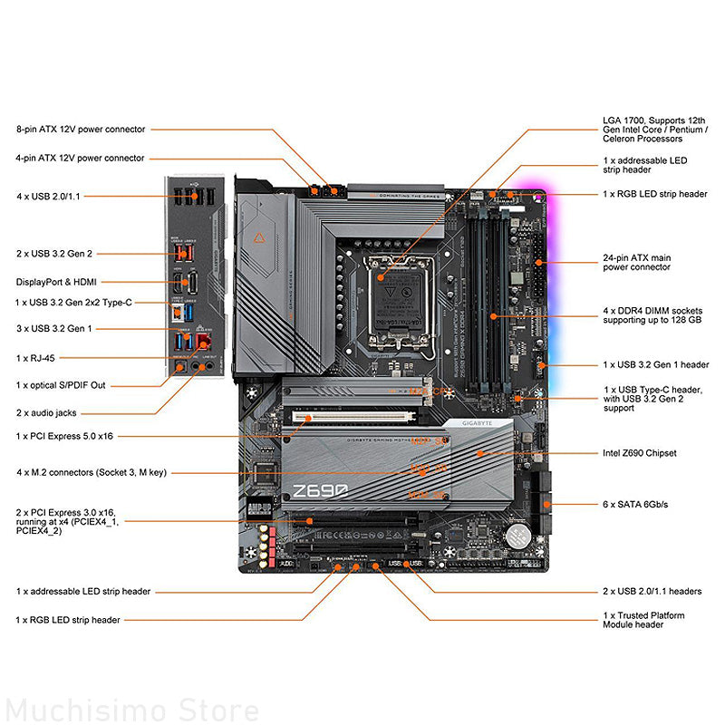 LGA 1700 Motherboard DDR4 Gigabyte Z690 GAMING X DDR4 Intel Z690 Mainboard 128GB PCI-E 5.0 M.2 Support 12th Gen Intel Processor