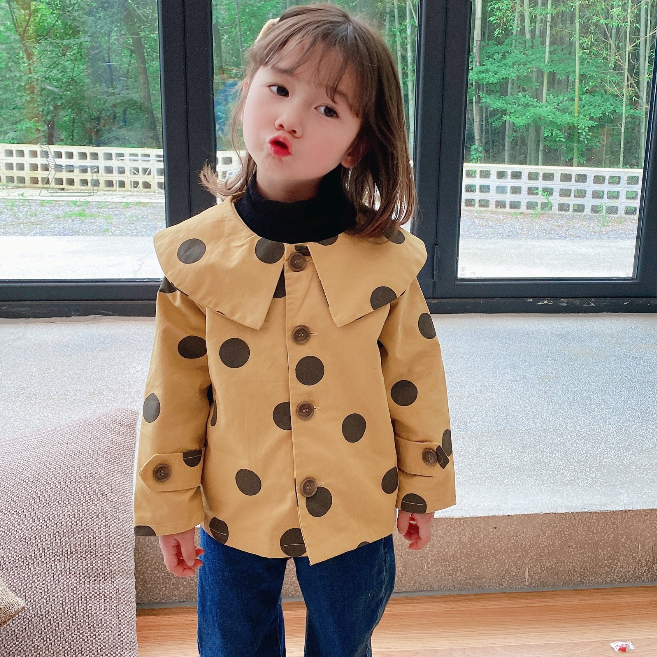 Kids 2021 Autumn Jacket And Coat For Children Single Breasted Polaka Dot Windcoat Baby Girl Outerwear