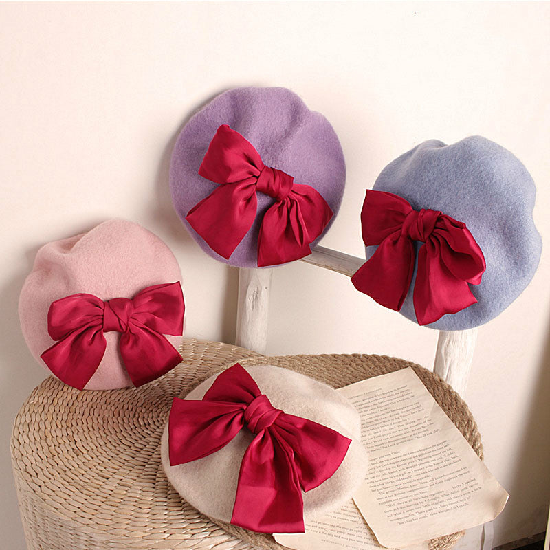 2-6Y Infant Baby Girls Boknot Hats Solid Autumn Winter Fashion Beanies Caps 8 Colors