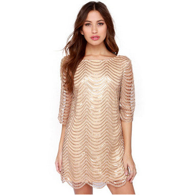 2019 European And American-Style Spring New Gold Glitter Loose-Fit Dress Explosion Models