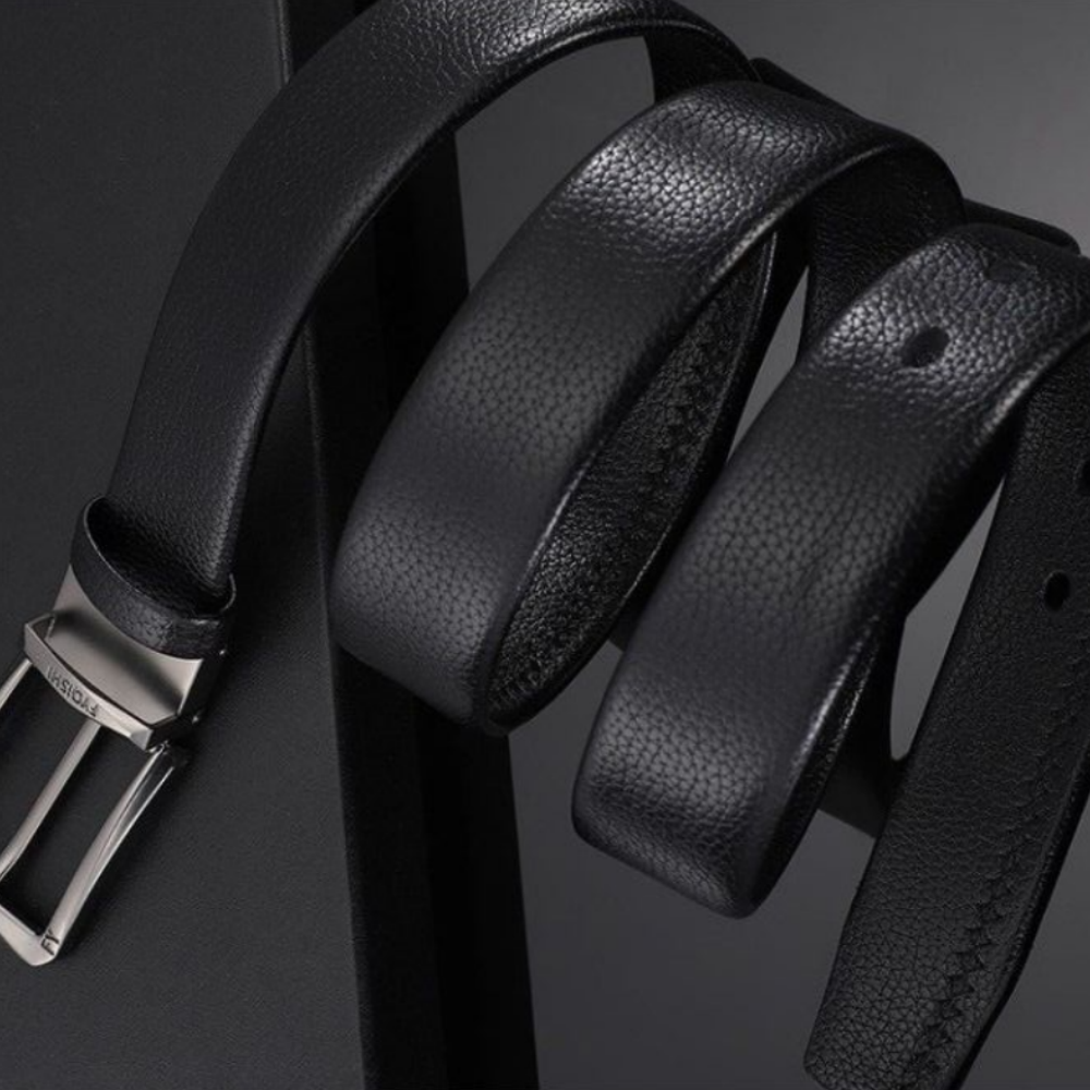 Classic Si Pin Buckle Black 3.5cm Width Belt, Designer Luxury Silver Buckle, Suitable for Casual and Business Occasions