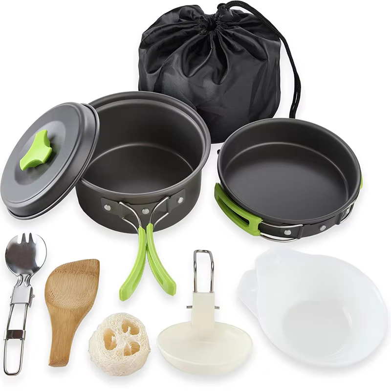 Lightweight aluminum hiking cookware mess kit camping pot set backpacking gear