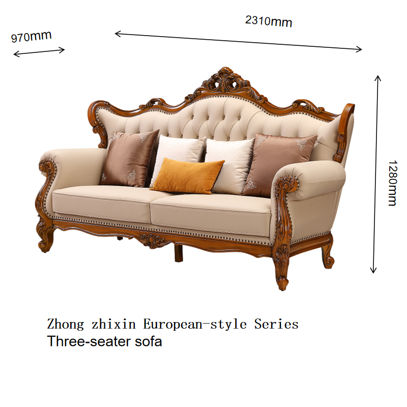 Zhong zhixin European-style Series Solid wood and genuine leather large sofa crafted with care by Danish designers