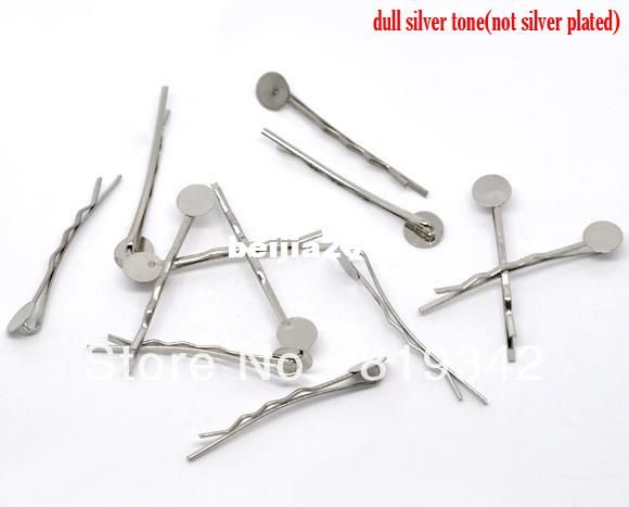 Free Shipping 100pcs Silver Tone Bobby Pins Hair Clips W - 8mm Glue Pad 4.4cm Hair Accessories