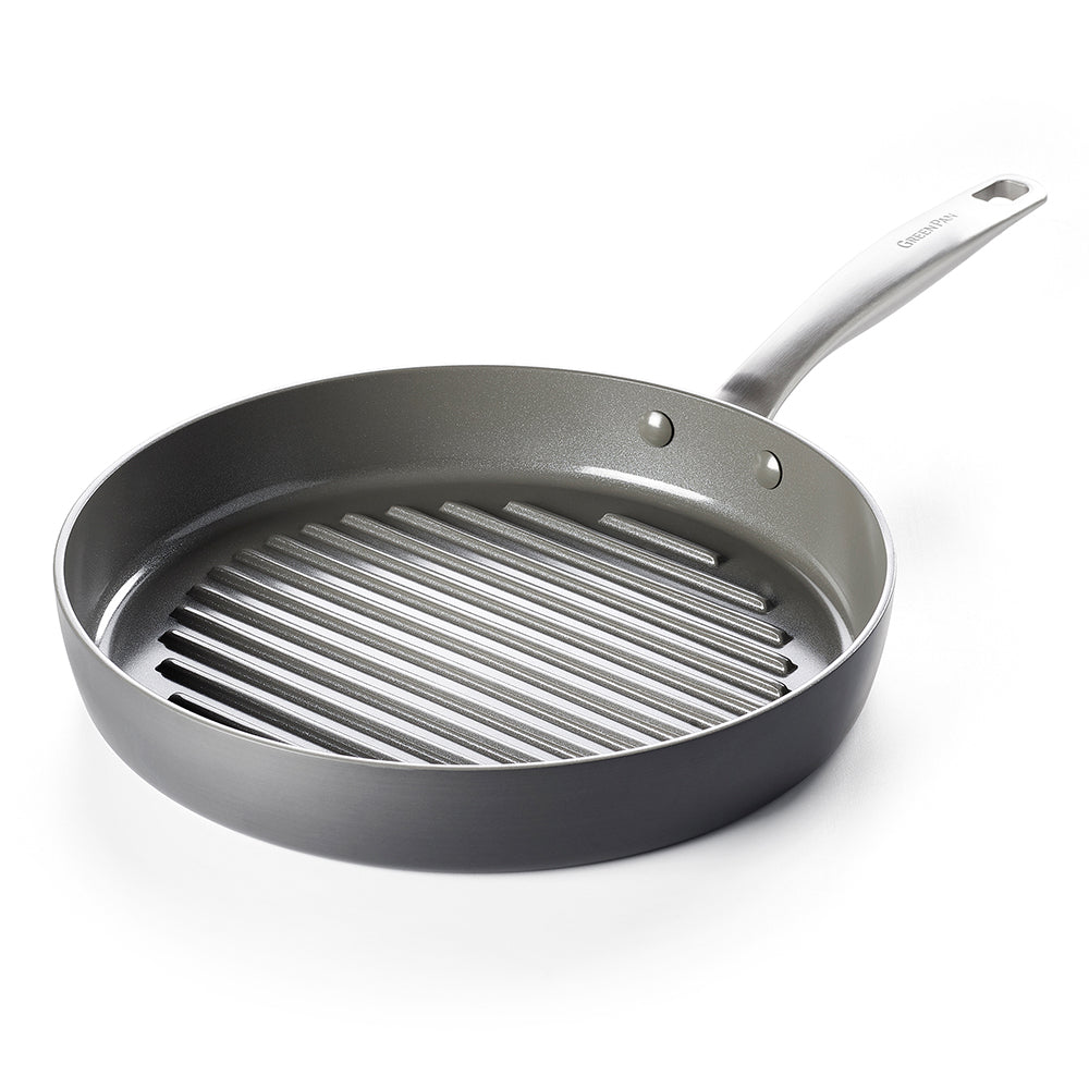 GreenPan Chatham Healthy Ceramic Nonstick 11&quot; Round Grillpan Gray