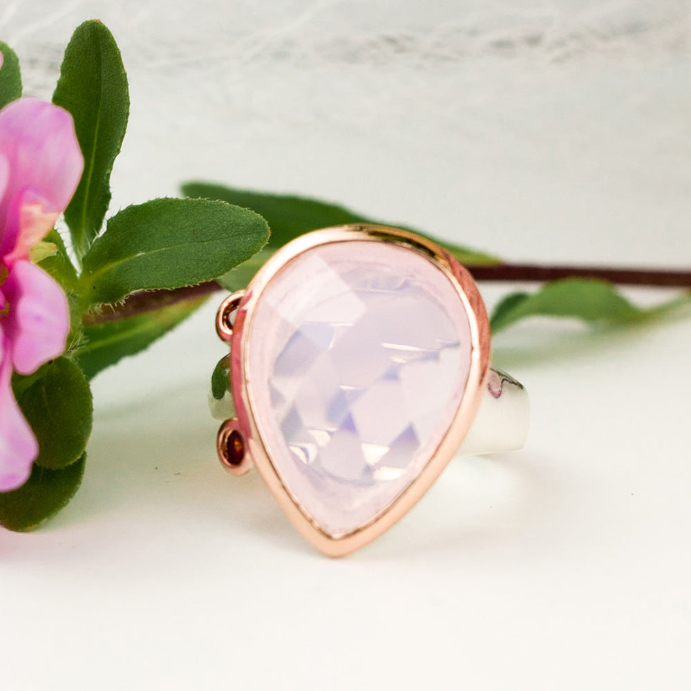 Big Waterdrop Pink stone Ring Beautiful Silver+Rose gold Color Jewellery Nice Wife gift Top Jewelry rings Fast delivery