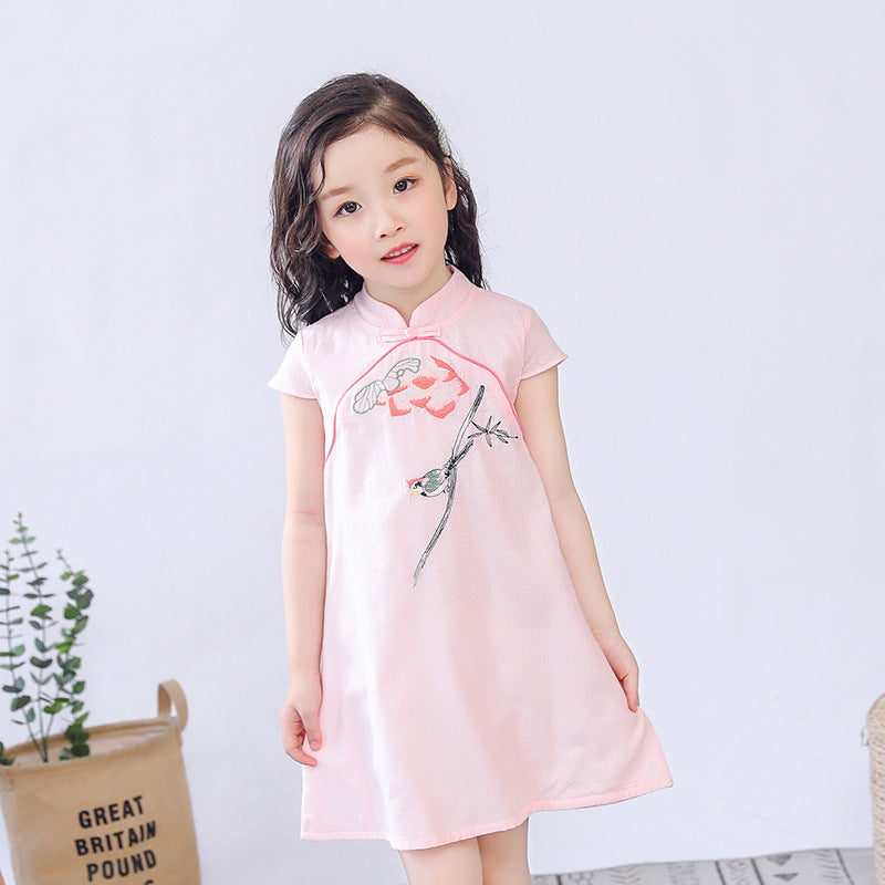 Summer Thin Baby Girls Dresses Toddler Girls Clothes Short Sleeve Dress Little Children Embroidery China Style Dresses Infants