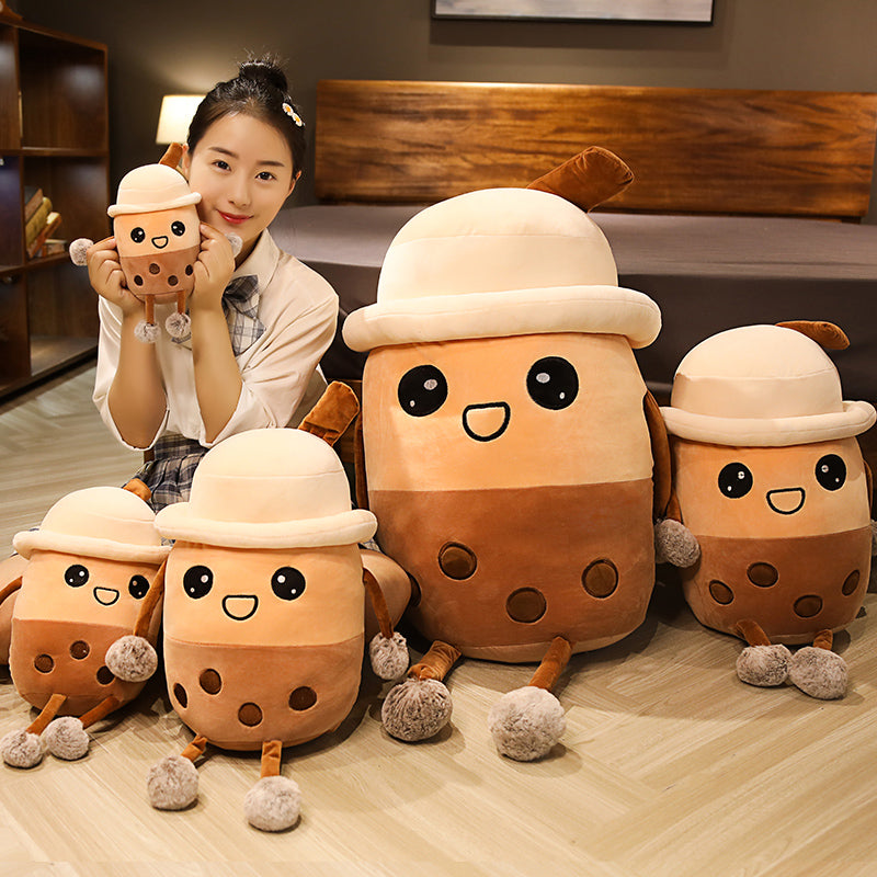 Emotional Pearls Milk Tea Drink Bottle Toy Stuffed Cartoon Bubble Tea Brown Plushie 25100cm Figured Drinks Children Baby Gift