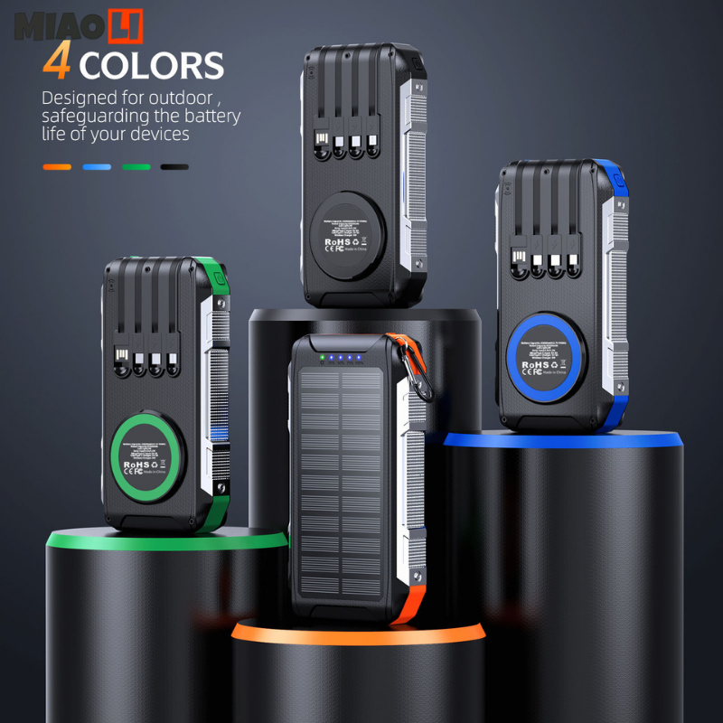 MagSafe Solar Power Bank 30000mAh Built in Cables External Battery Charging Poverbank External Battery Charger LED Light for All Smartphones