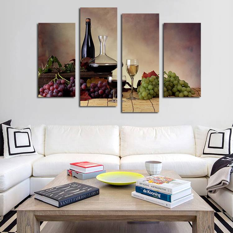 4pcs-set Unframed Green Purple Grapes and Wine HD Print On Canvas Wall Art Picture For Home and Living Room Decor