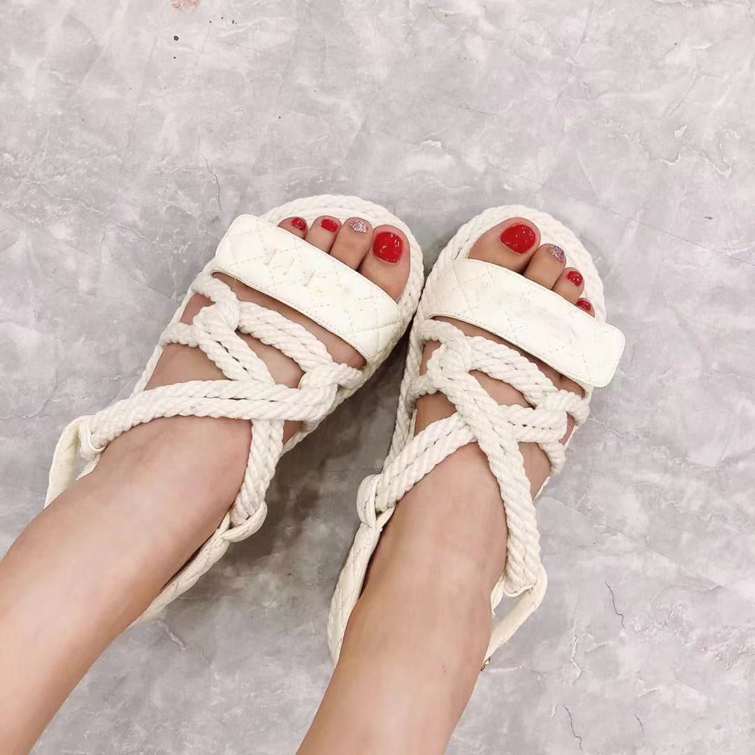 luxury bubble running women sandals designer beach soft sole leather smooth sports leisure platform multi function Roman Hemp rope woven thi