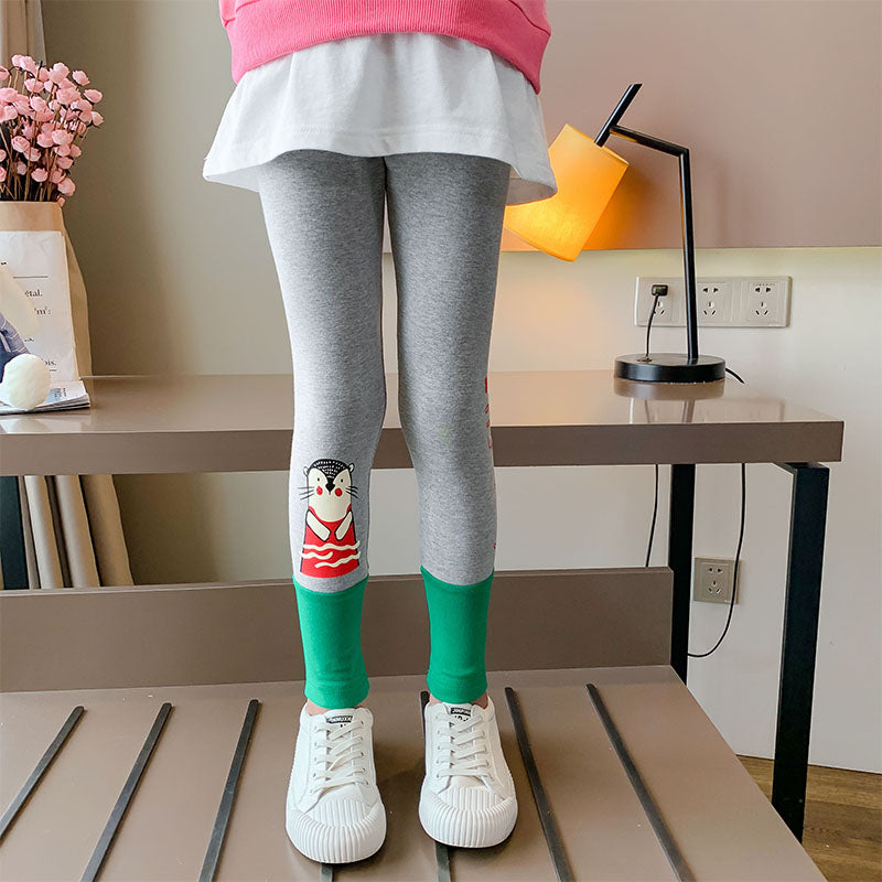 Slim Girls Pants Cotton Elasticity Skinny Casual Trousers Cartoon Letter Leggings Side Stripe Sweatpants Student Tracksuit 3-13T