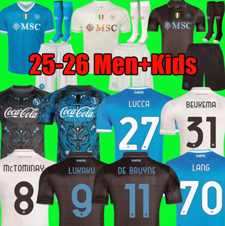 LUKAKU DE BRUYNE Napoli 25 26 soccer jerseys Maglia LANG LUCCA Naples 2026 BEUKEMA NERES Football Shirts McTOMINAY Napoli jersey top kit men kids Tr