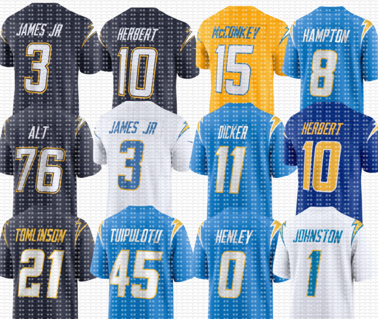 nfl Chargers Jersey LaDainian Tomlinson Junior Seau Justin Herbert 15 Ladd McConkey Derwin James Jr Cameron Dicker Daiyan Henley Joe Alt Omarion Ham
