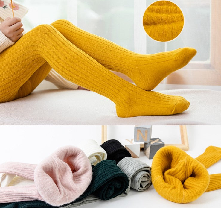 1-7Y Autumn Winter Infant Baby Girls Warm Tights Solid Knit Bowknit High Waist Elastic Pantyhose 6 Colors