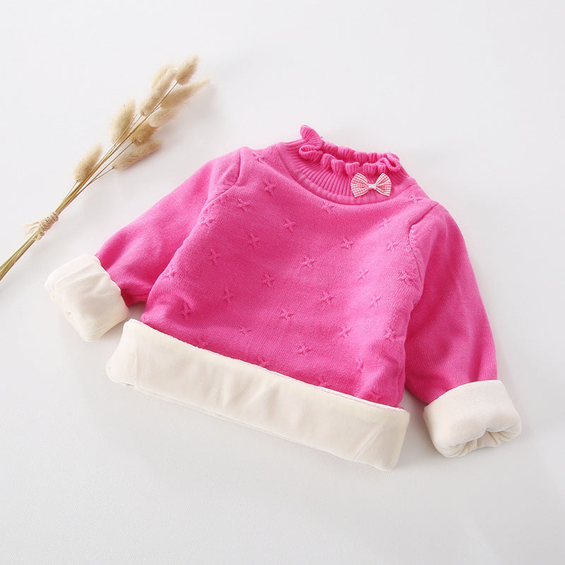 Girls Turtleneck Sweaters Winter Velvet Warm Plush Pullover Sweater Knitted Girls Sweaters Baby Girl Infant Kids Clothes 2T 10T