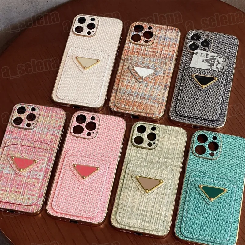 Designer Cell Phone Cases for Apple iPhone 14 13 12 11 Pro Max XR XS 7 8 Plus Weave Pattern Mobile Phone Cases Card Holders Pockets for 15 15pro 15p
