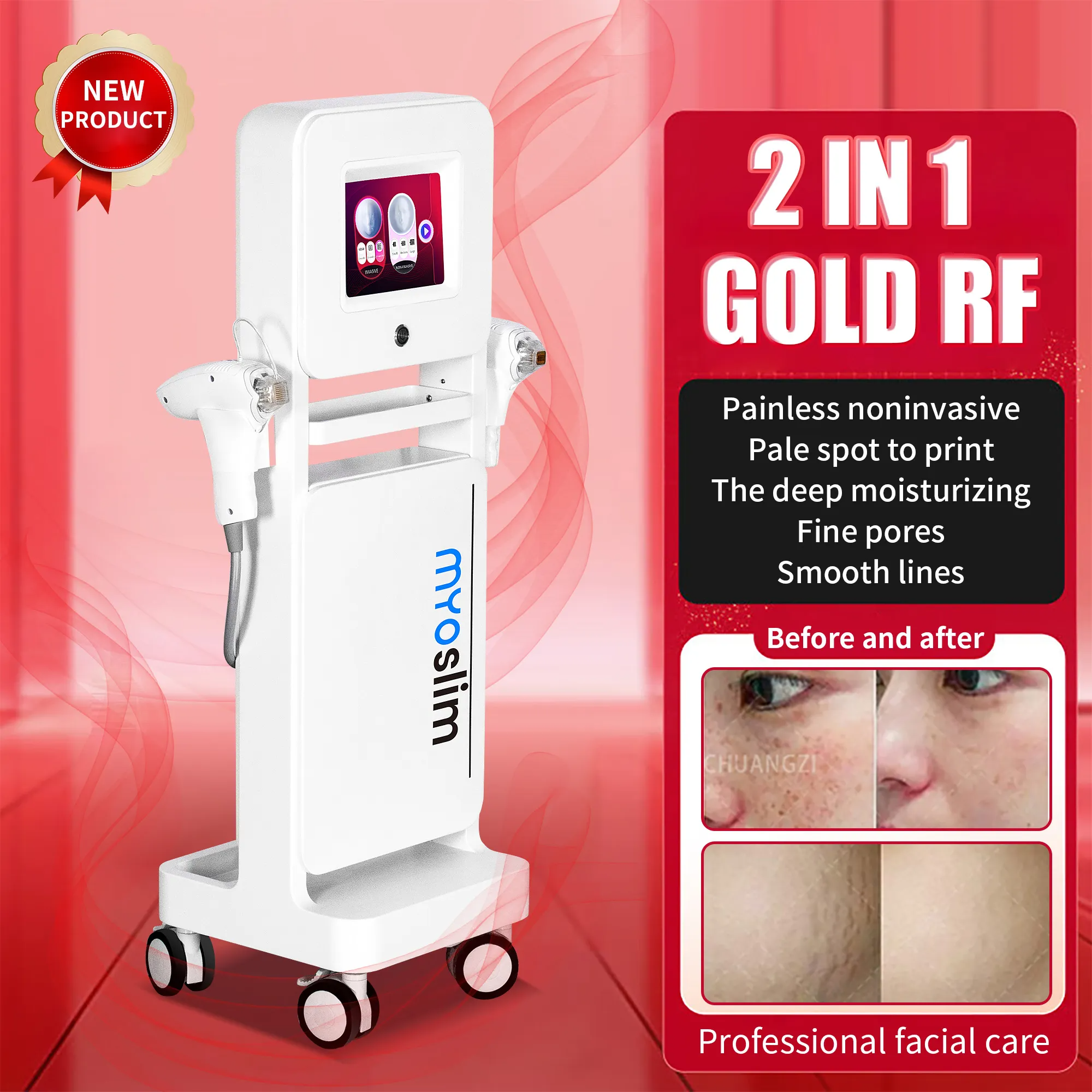 Professional Gold Radio Frequency Microneedle System Beauty Salon Special Acne Treatment Anti-Aging 1 Year Warranty
