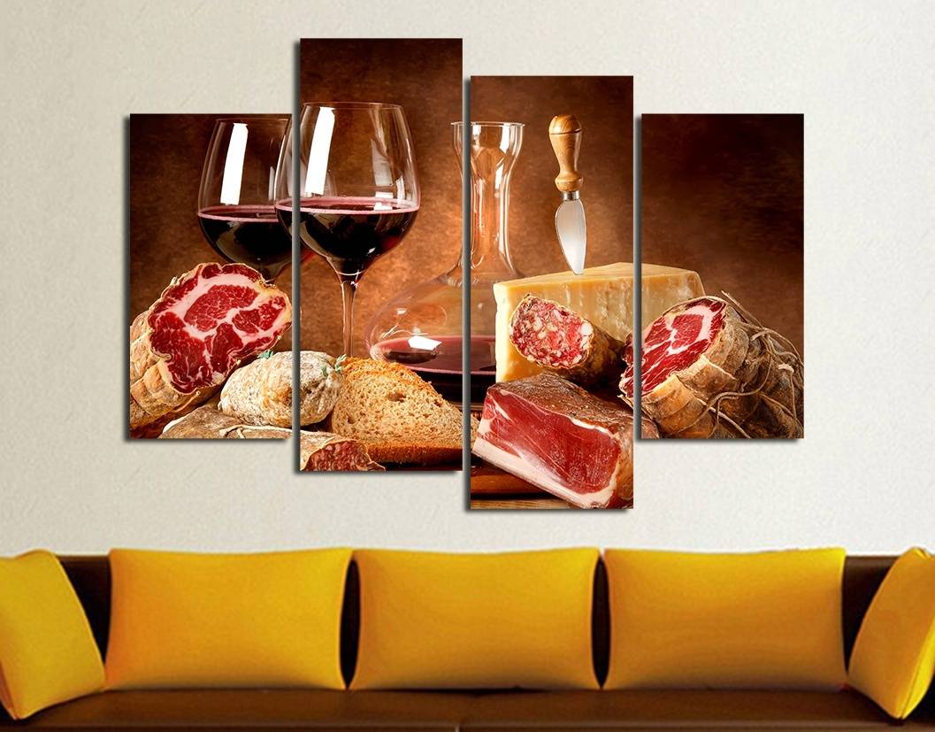 4pcs-set Unframed HD Print On Canvas Wall Art Picture For Home and Living Room Decor Red Wine and Meat