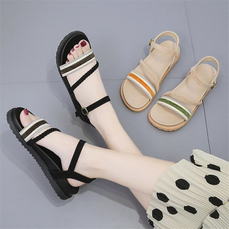 Womens shoes summer new fashion flat-bottomed flat-heeled solid color buckle outdoor casual womens sandals1