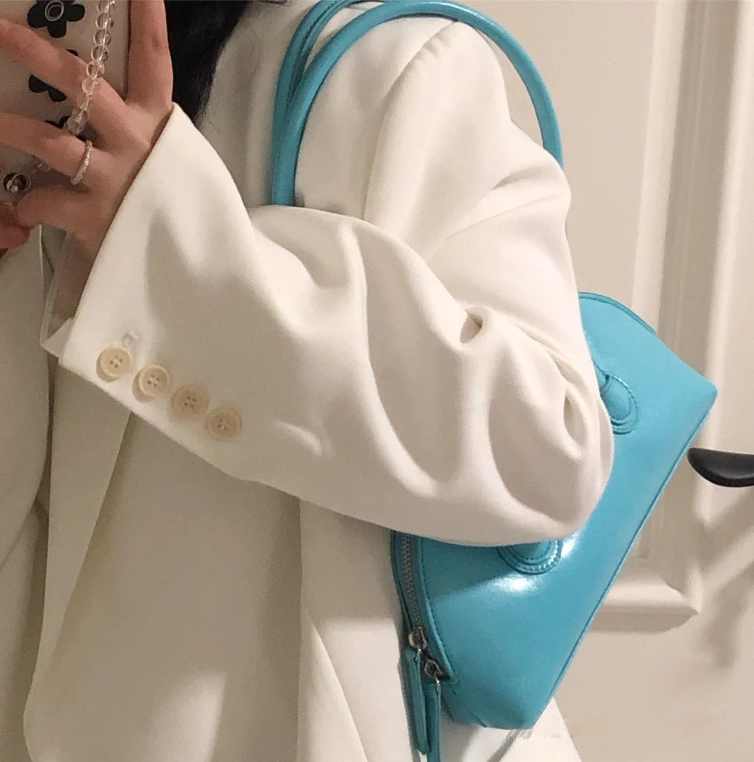 Fashion Women Shell Shoulder Bag Vintage Candy Color Female Purse Handbags Oil Wax PU Leather Ladies Long Handle Underarm Bag L0