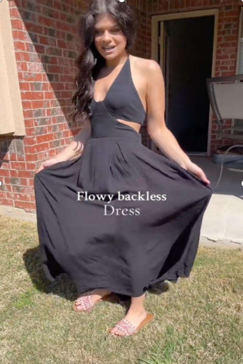 2025 new backless beach maxi dress halter neck cotton long swing dress