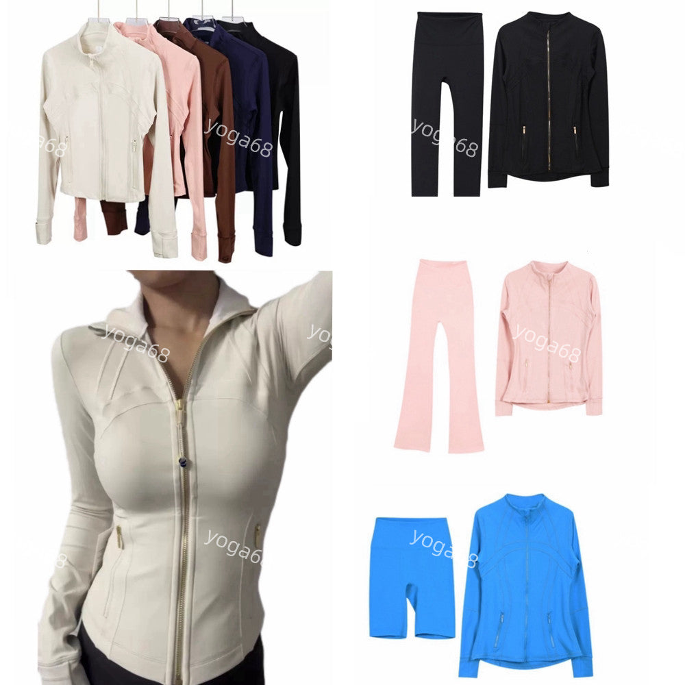 Yoga Jacket sets Gold zipper Women Define jacket Workout Sport Coat Fitness Jacket Sports Quick Dry Activewear Top Solid Zip definejacket Yoga Set 2