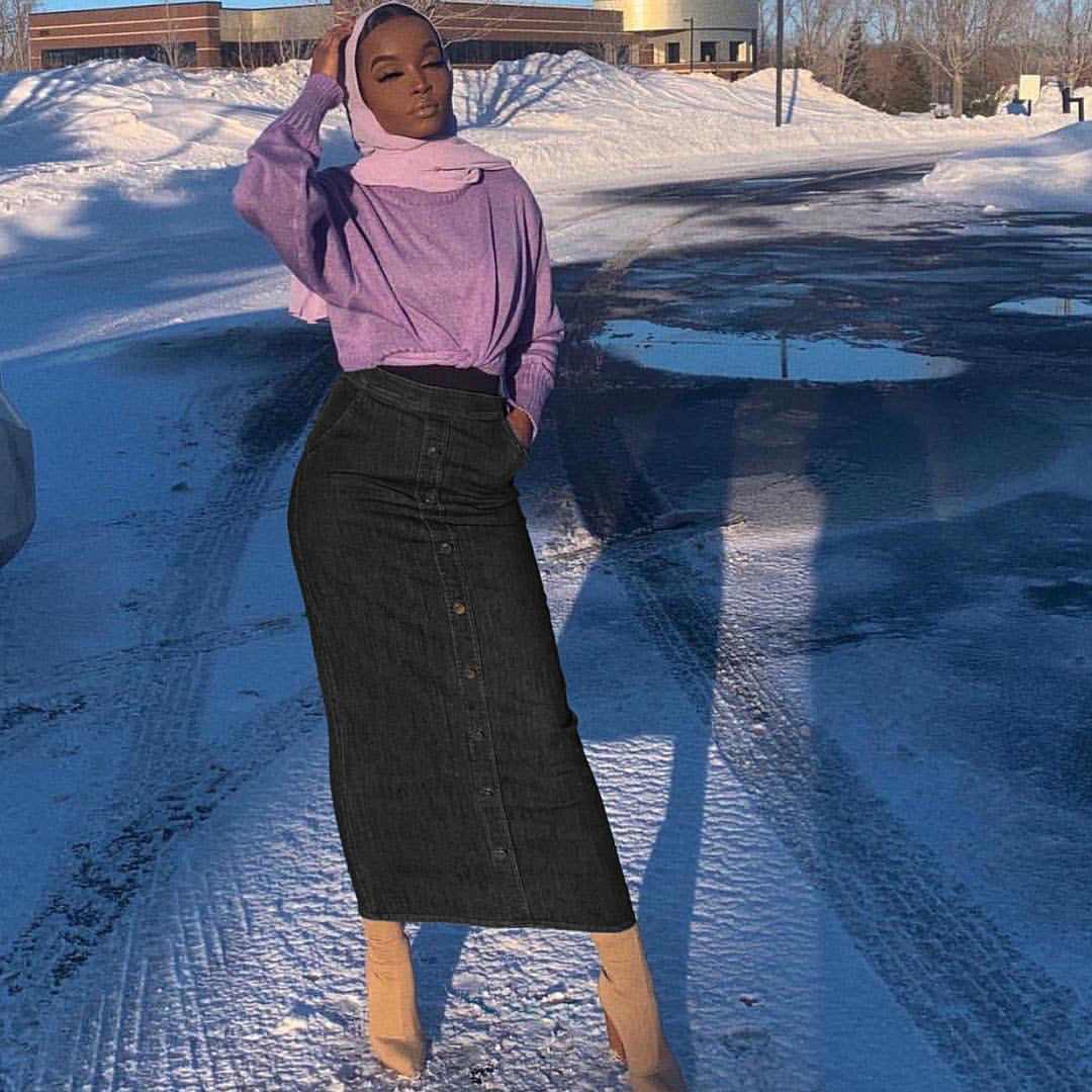 Turkey Dubai Muslim Denim Pencil Skirt Women High Waist Bodycon Maxi Long Skirts Middle East Turkish Abaya Islamic Clothing
