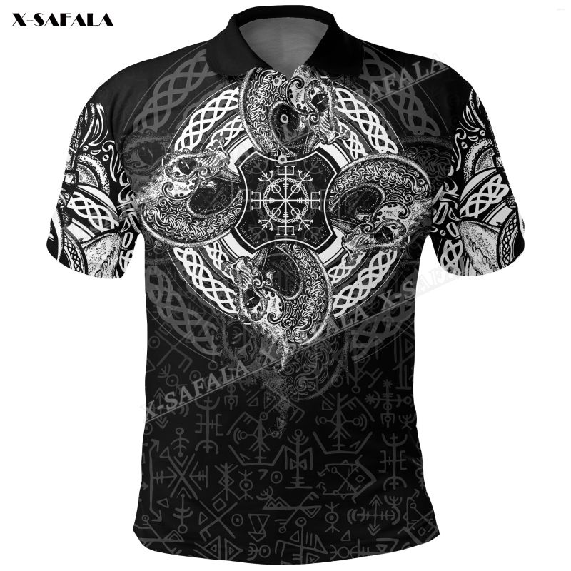 Men&#039;s Polos Viking Dragon Vegvisir Gift Tattoo 3D Full Printed Men Thin Polo Shirt Collar Short Sleeve Street Wear Casual Tee
