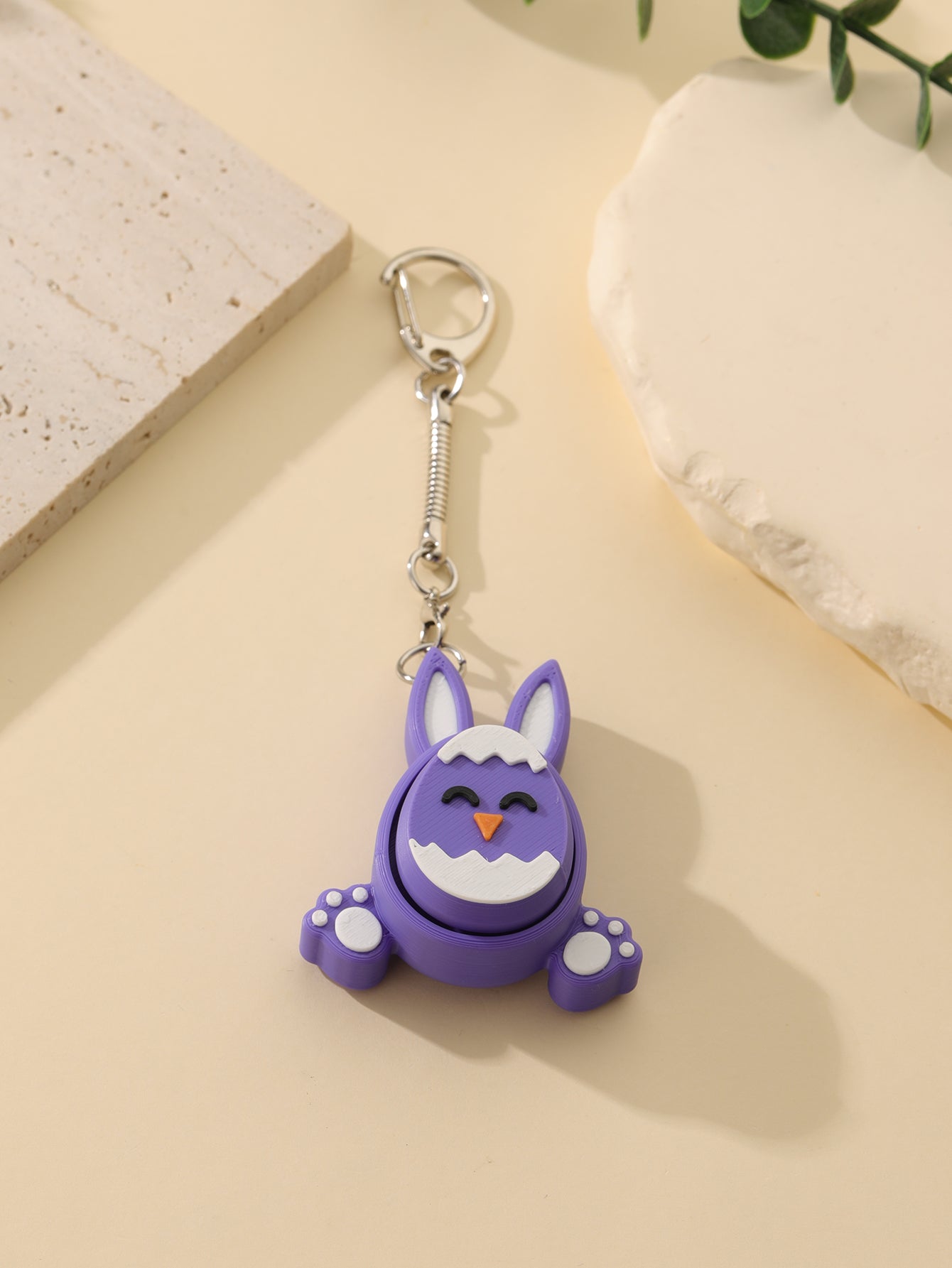 3D printed little rabbit keychain - an adult stress relief toy with a portable anxiety-reducing gadget featuring a clickable keyboard design