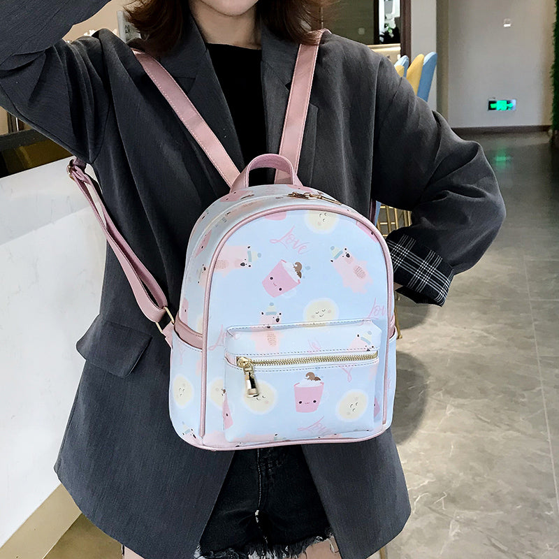 NIGEDU Women backpack small Cute Printing Backpacks For Teenage Girls school bag PU Leather Rucksack female bagpack mochila pink