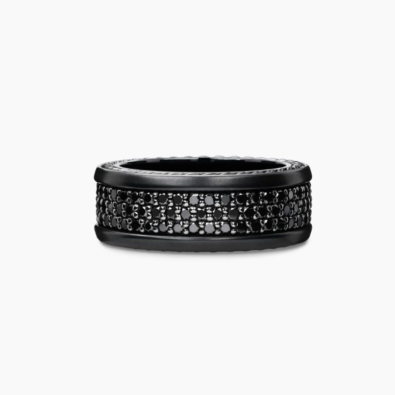 New 8.5mm black and gold looped full diamond black diamond ring is of high quality, fashionable and classic, suitable for daily wear
