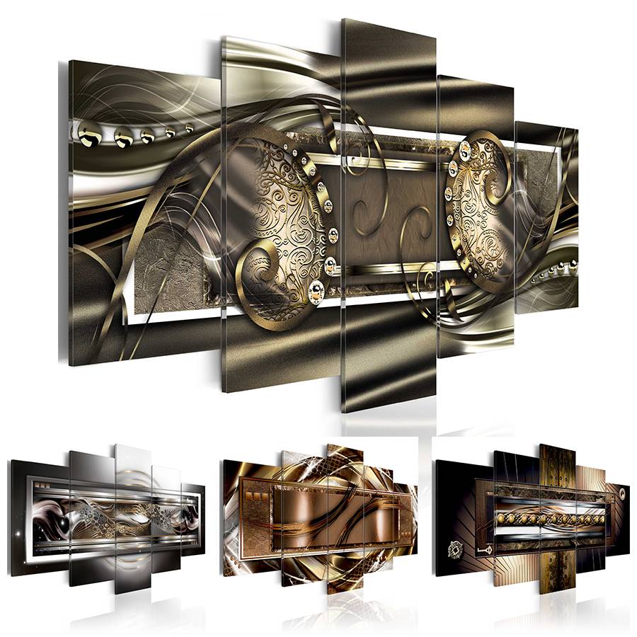 5 Piece Canvas Paintings Abstract Golden Wall Art Picture Canvas Paintings Wall Decorations for Living Room Home Decor No Frame