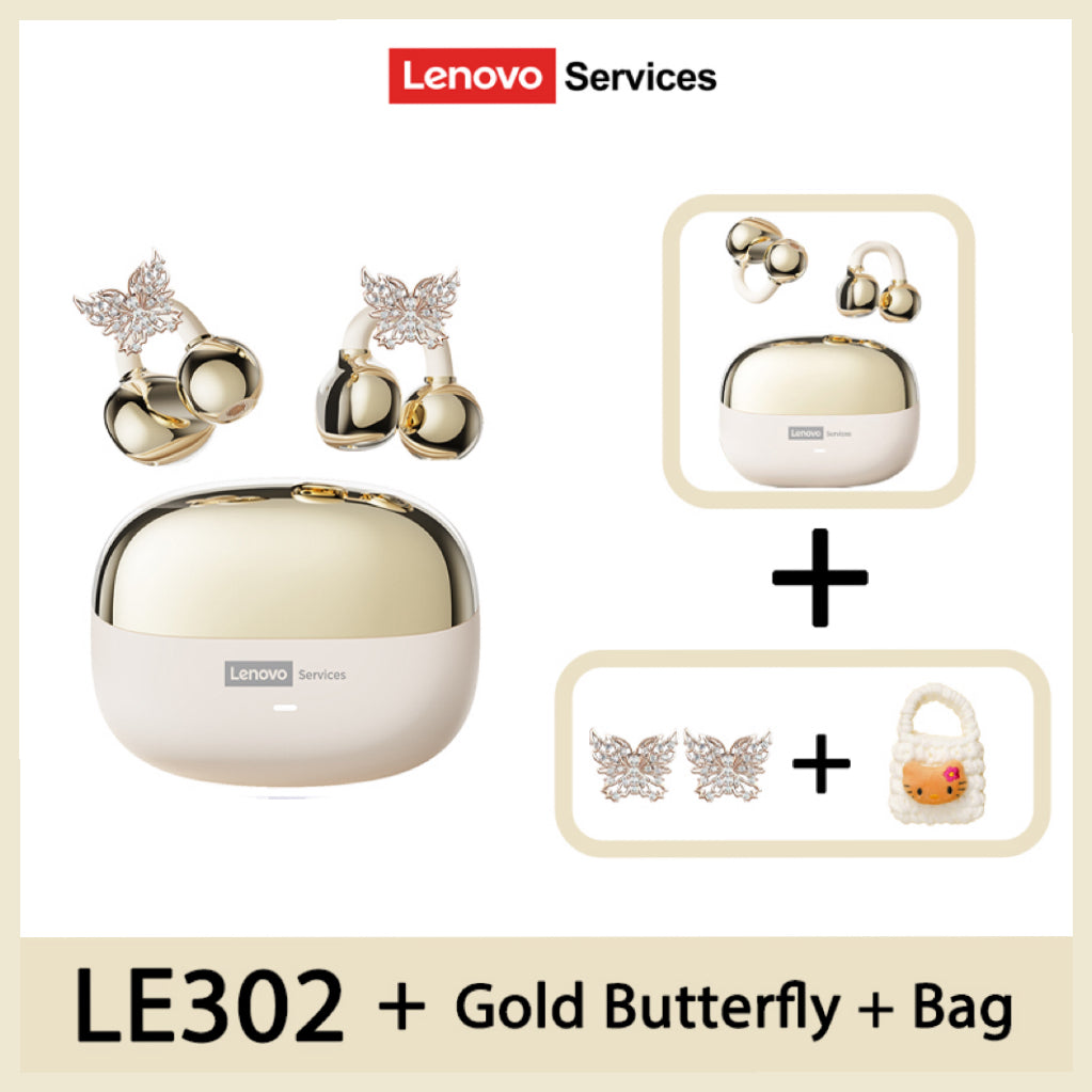 LenovoServices Fashion design earring Headphones Cartoon bag Wireless Earphones Clip on Bluetooth 6.0 HIFI Stereo IPX4 waterproof LE302 Long battery