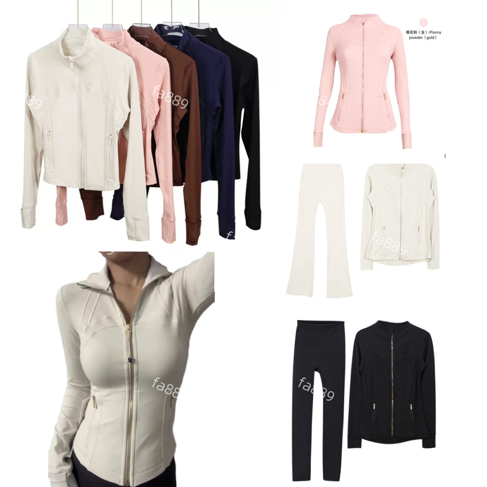 Yoga Jacket sets Gold zipper Women jacket Workout Sport Coat Fitness Jacket Sports Quick Dry Activewear Top Solid Zip definejacket Yoga Set