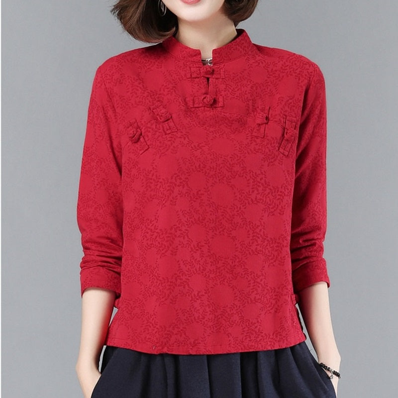 Chinese Style Women Shirts Cotton Vintage Blouses 2021 Autumn New Cheongsam Top Long Sleeve Hanfu Women Tang Shirts Tops 12203