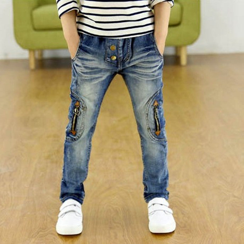 Kids Clothing 2021 New Spring Autumn Children Pants Boys Trousers Fashion Gun Cotton Pencil Pants Zipper Leggings Boy Wild Jeans