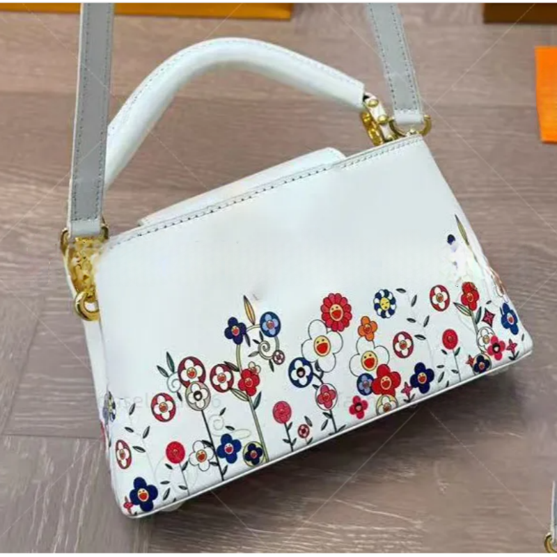 New designer bags takashi murakami handbag shoulder bag leather canvas women colorful bag fashion composite lady beach clutch tote woman bag