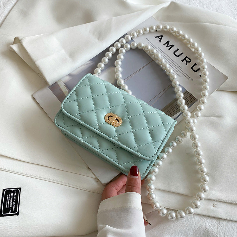 Pearl Belt Mini PU Leather Crossbody Bags For Women 2021 Luxury Shoulder Handbags Ladies ed Summer Travel Lipstick Purses L003