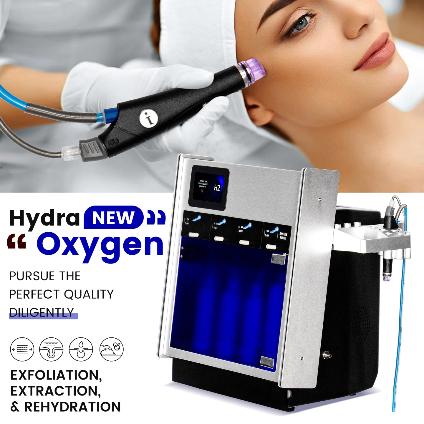 Microdermabrasion Skin Rejuvenation Blackhe Oxygen Skin Treatment H2O2 Small Bubbles Deep Cleans Blackheads and Acne Machine CE-ROHS