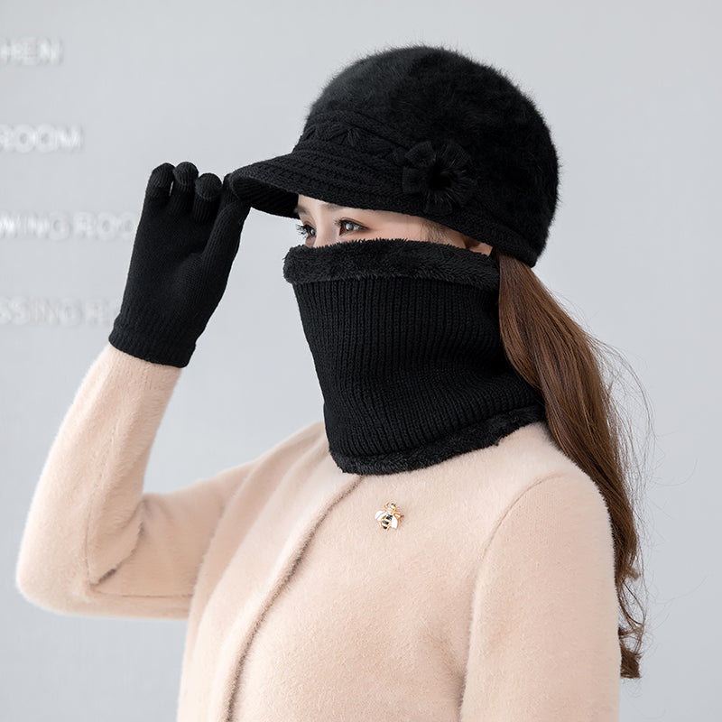 Women Hat Scarf Gloves 3 Pieces Set Thick Warm Knitted Scarves Beanies Glove Sets 2022 New Russian Winter Accessories Female Winter Hats