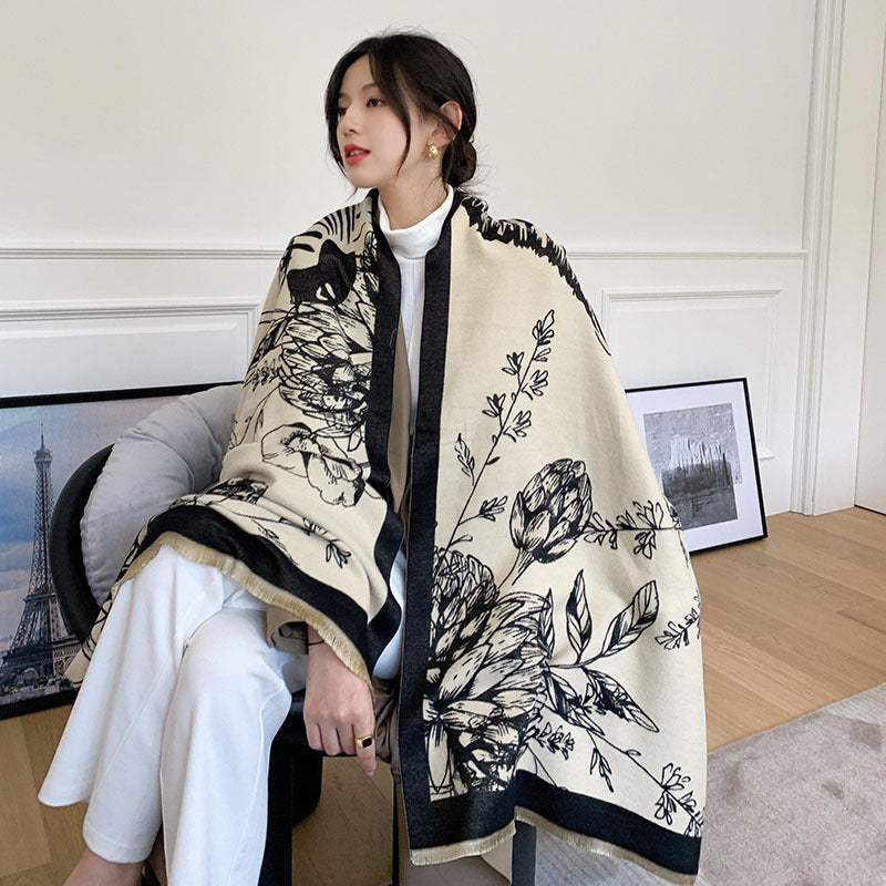 Shawls Korean Style Reversible Artificial Cashmere Scarf Womens Winter All-Matching Extra Dual-Use Talma Outerwear Fashion Brushed Thick Scar