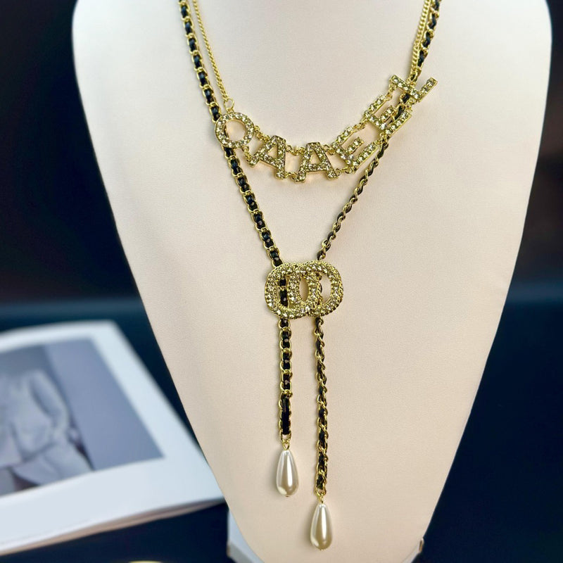 Luxury Designer Necklace Pendant Gold Plated High Quality Stainless Steel Letter Mens Womens Link Chains Choker Crystal Pearl Jewelry Christmas Gift