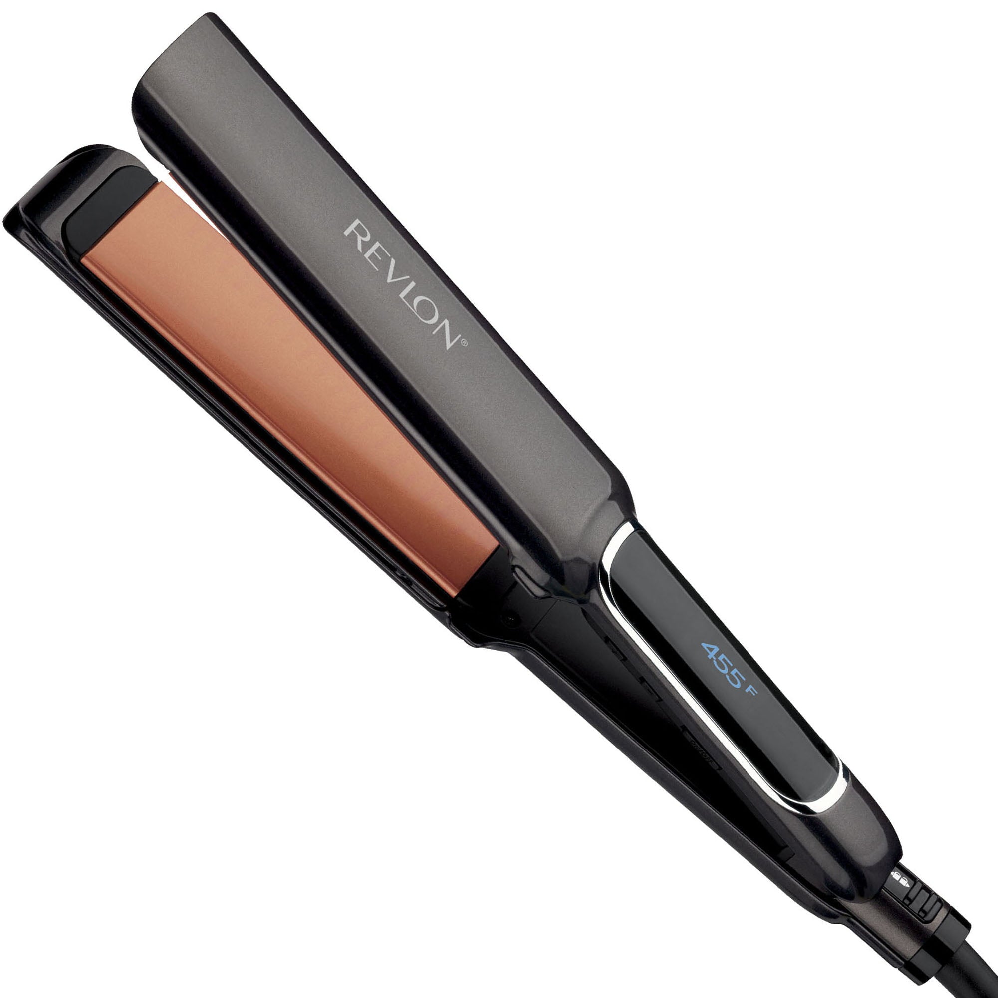 Revlon Pro Collection Professional 1.5&quot; Copper Ceramic Extra Long Plates Flat Iron Hair Straightener Black with Guide Comb