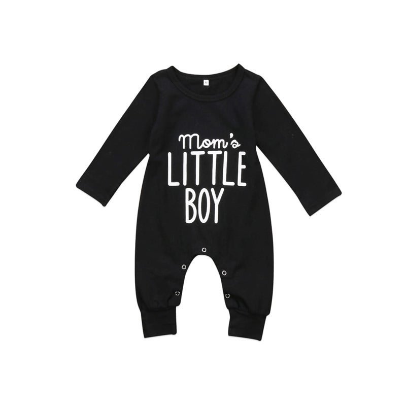 0-2Y Newborn Infant Baby Boy Girls Casual Active O-Neck Covered Button Black Letter Romper Jumpsuit Playsuit Outfit Autumn