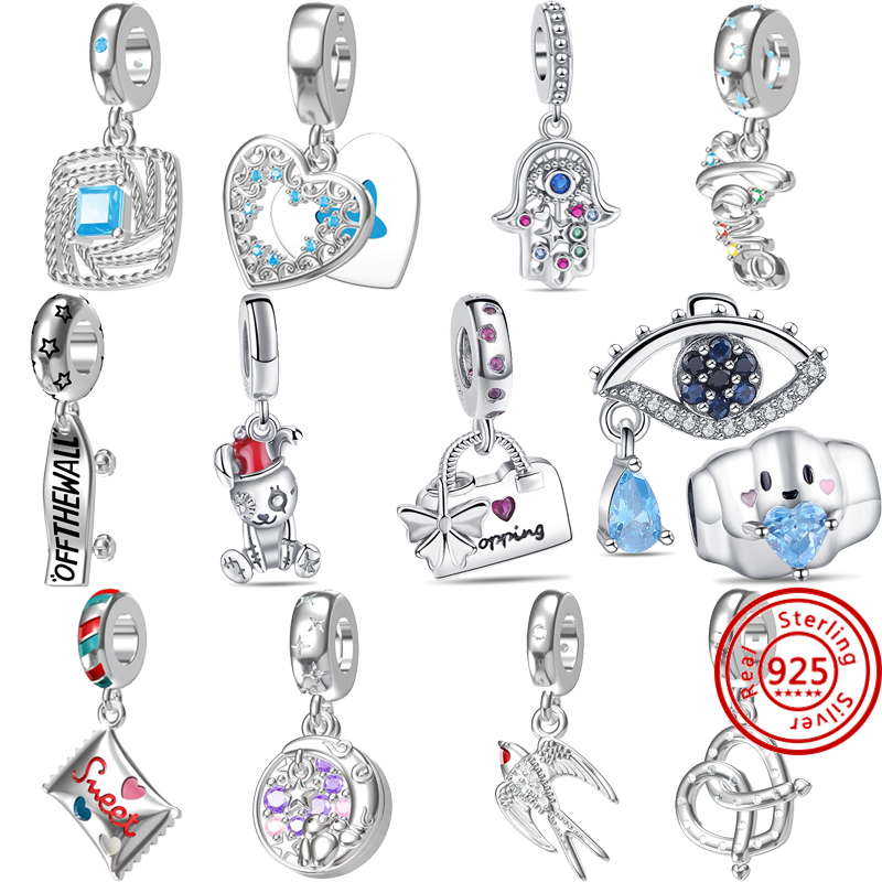 925 Silver Fit Pandora Charm 925 Bracelet New Skateboard Cloud Eye Shopping Bags Candy Sweet Love charms set Pendant DIY Fine Beads Jewelry