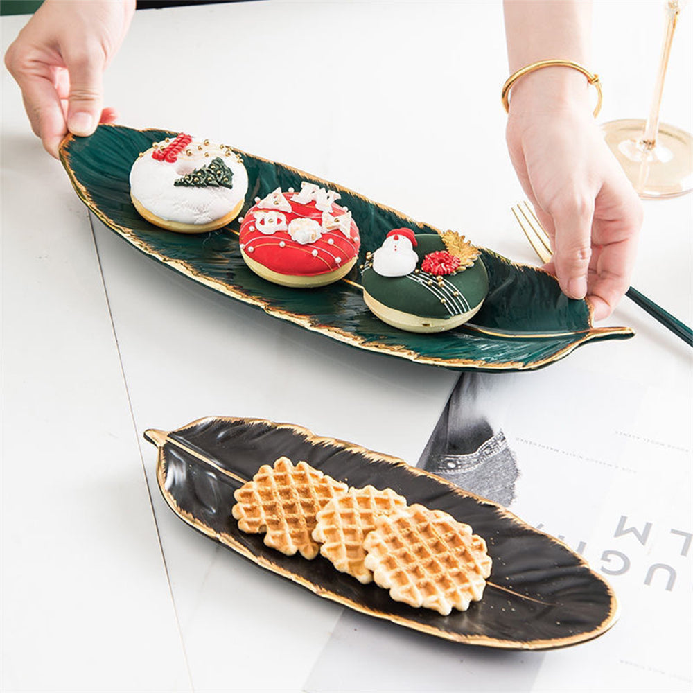 2pcs Romantic LOVE Ceramic Salad Plates Feather Shaped Dinner Plates Pasta Dessert Plates Serving Trays for Appetizer Sushi, Fruit 10 inches