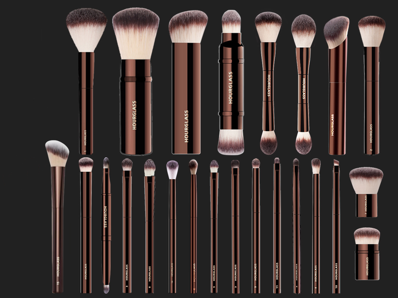 Hourglass The Full 23pcs Luxury Makeup Brushes Set Soft Synthetic Hair Metal Handle Complete Cosmetic Brush Set Free Pouch